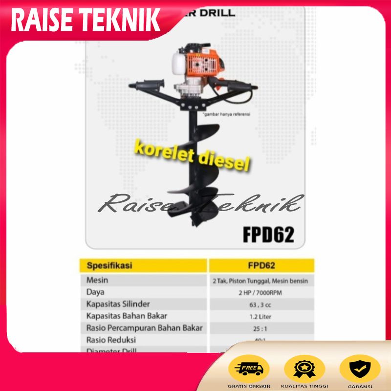 MESIN BOR TANAH EARTH AUGER BIOPORI FIRMAN FPD62FI TANPA MATA BOR