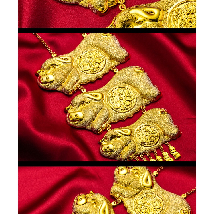 Goldkingdom Perhiasan Fashion Emas Asli Kadar 375Bangkok Aksesoris Ready Stock Pernikahan Sanfu Pig Brand Kalung Emas Babi Liontin Bride To Woman