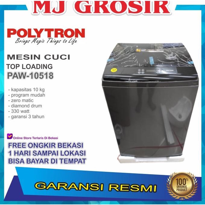 Mesin Cuci 1 Tabung Polytron Paw 10518 Top Loading 10 Kg Zeromatic