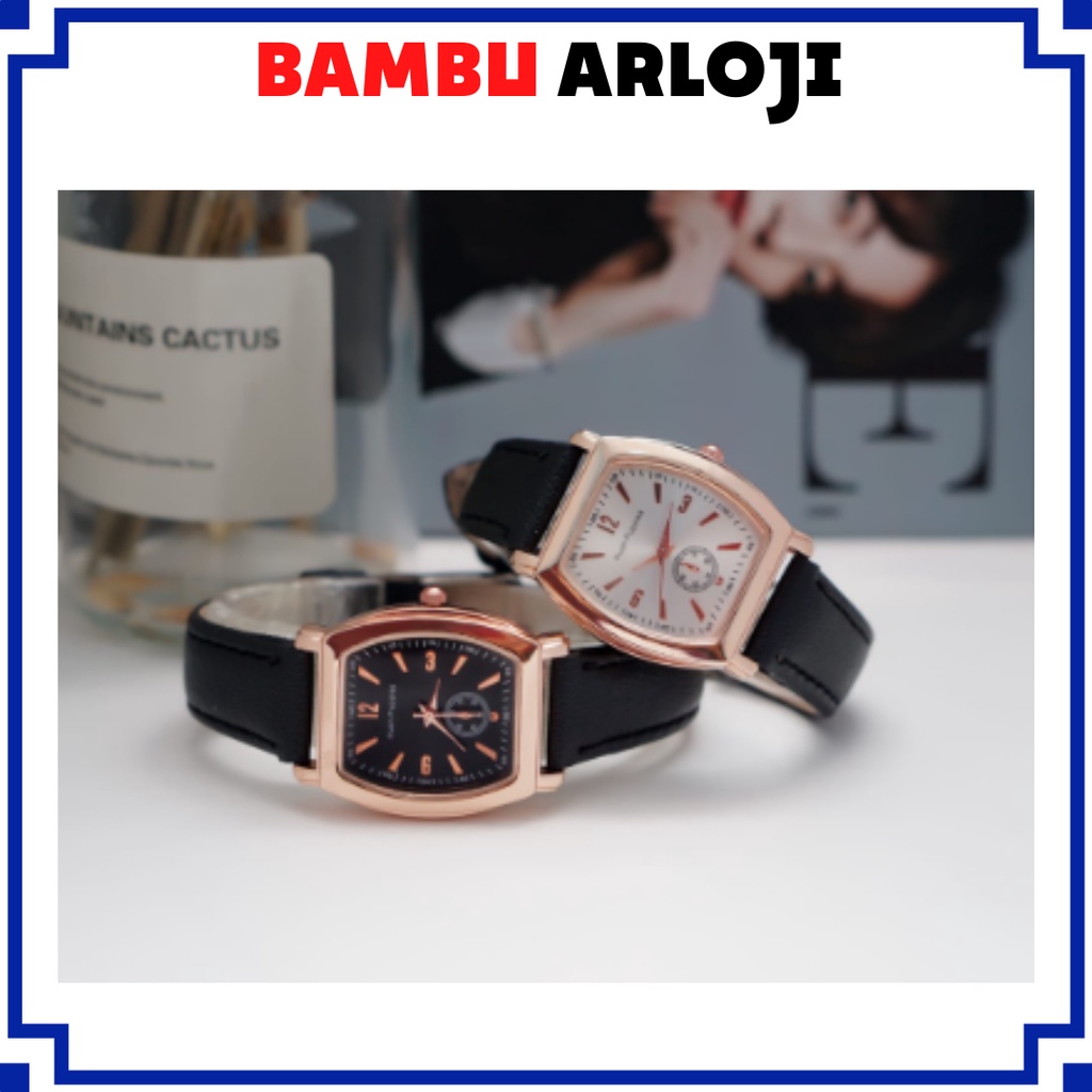 BAJ Jam Tangan Quartz Strap Rubber PU Analog Casual Gaya Retro Wanita Segi Angka Watch Korean Fashion Balok RM057