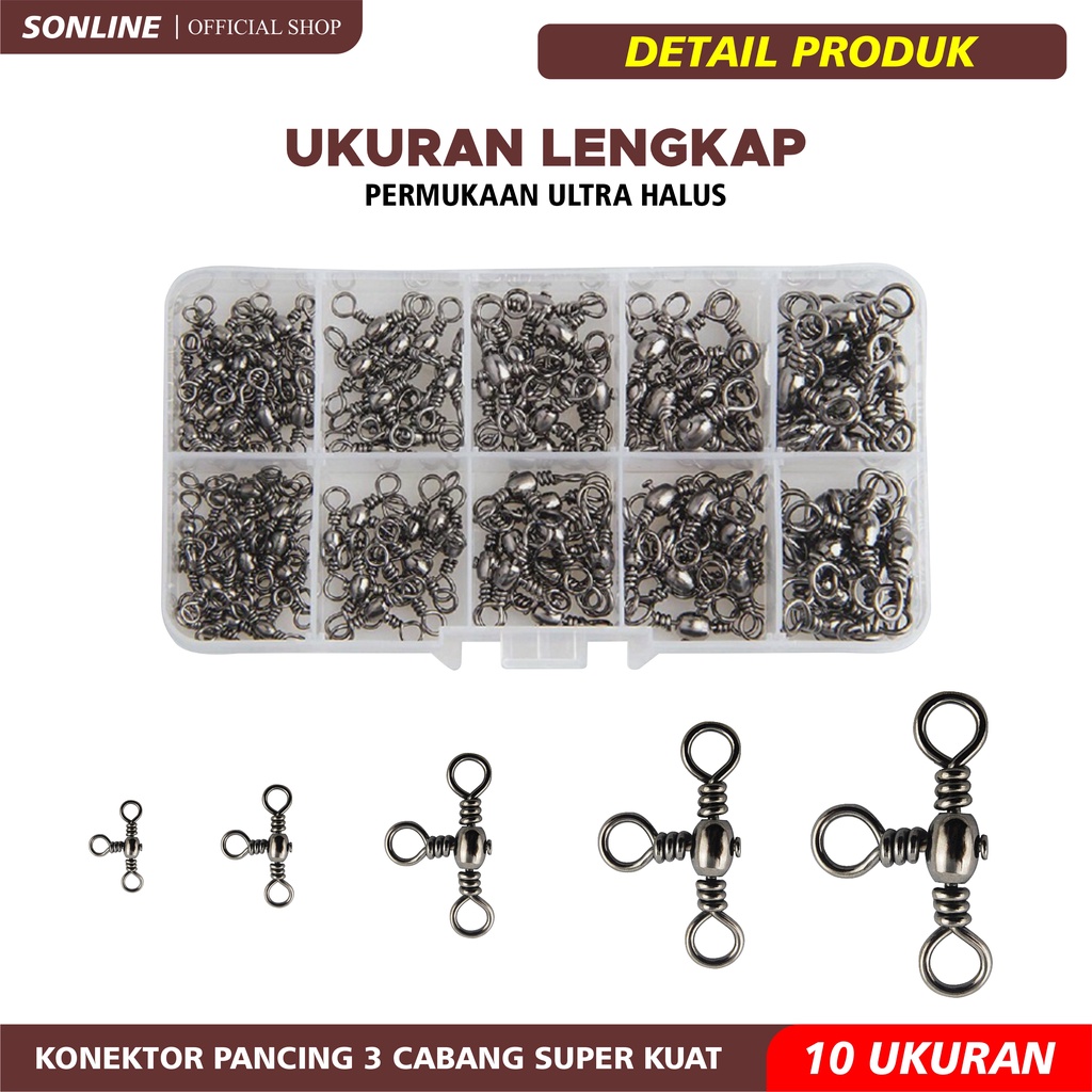 SONLINE KiliKili Barrel Swivel 3 Mata 3 Way Swivel Rangkaian Pancing Solid Ring Brass 3 Way Barrel Swivel Untuk Rangkaian Pancing Barrel 3 Way Fishing Swivel Solid Ring Brass Hook Line Connector