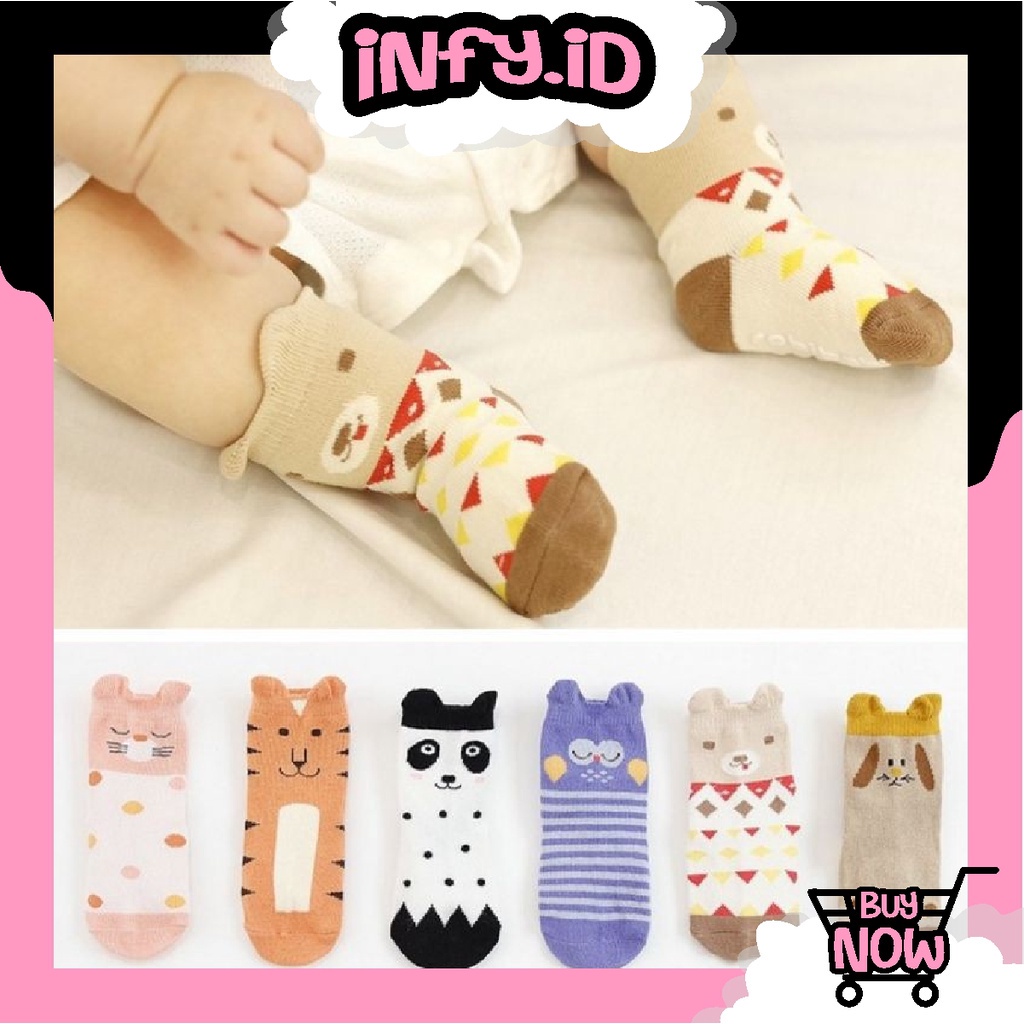 INFY - KK007 KAOS KAKI BAYI IMPORT PREMIUM KOREA LUCU DENGAN ANTI SLIP UNIK MOTIF ANIMAL