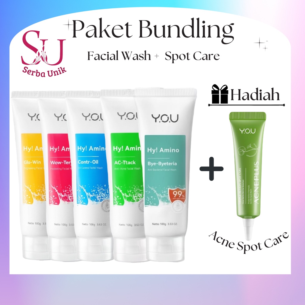 You Bundle Set Acne Plus Spot Care &amp; Hy Amino Facial Wash Anti Acne | Hydrating | Bye Byeterial | Brightening | Oil Control