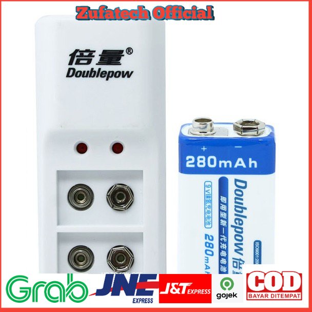 DOUBLEPOW Charger Baterai 2 slot for 9V with 1 PCS 9V Battery 280mAh - DP-B09 - White