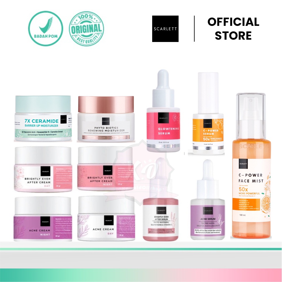 Scarlett Whitening FACE CREAM SERIES | DAY | NIGHT | FACIAL WASH GLOWTENING TONER MOISTURIZER CERAMIDE SUNSCREEN PEELING SO GOOD