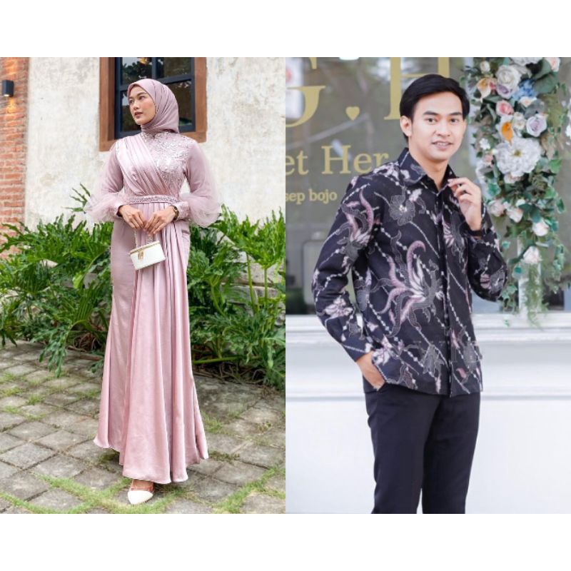 Maxi Couple Auliya Rose Series COUPLE GAMIS TULLE MUTIARA - GAMIS COUPLE KEKINIAN - DRESS KONDANGAN TERBARU - COUPLE GAMIS MUSLIM KOMBINASI BROKAT