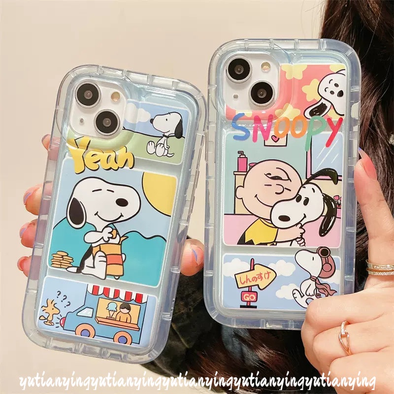 Cute Cartoon Snoopy Case Compatible for iPhone 11 XR 7Plus 8Plus 14 13 12 Pro Max 7 8 6 6S Plus X XS MAX Clear Shockproof Transparent Airbag Soft TPU Back Cover