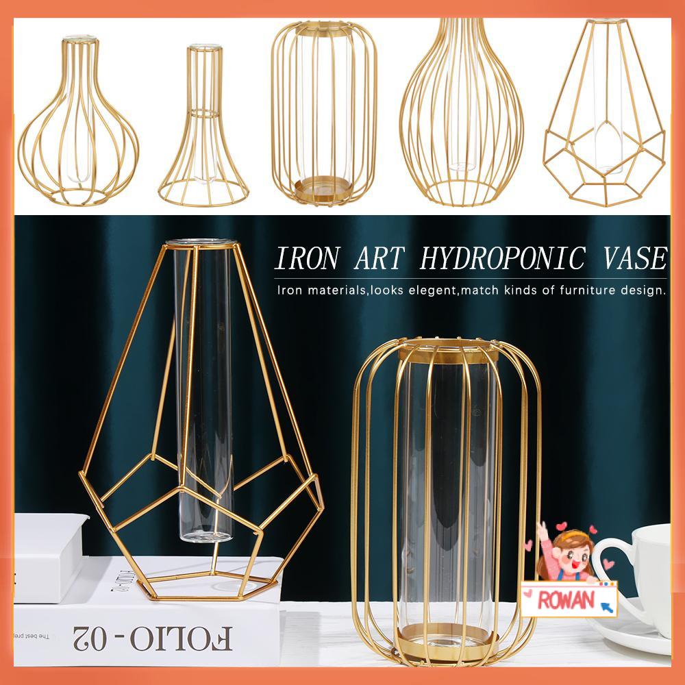 R-flower Iron Art Vase Nordic Styles Terrarium Metal Holder Desktop Ornament Kaca Tabung Reaksi