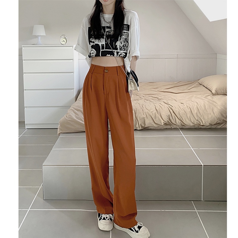 LOOSE PANTS TROUSERS CELANA ANTI KUSUT WANITA CELANA KULOT WANITA CELANA KANTOR FORMAL CELANA KERJA WANITA-SAND CORAL