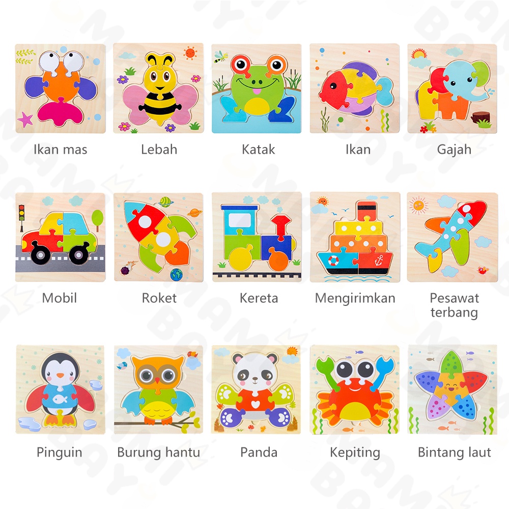 Mamibayi Puzzle kayu hewan mainan edukasi anak puzzle transportasi wooden toys