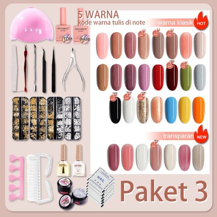 Paket Nail Art Uv Led Gel Set Lengkap Kutek Lampu Uv Set Paket 3