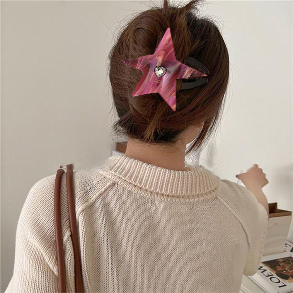 NEEDWAY Needway Wanita Cakar Rambut Kreatif Fashion Hiasan Kepala Hati Manis Ukuran Besar Wanita Hairgrip Ponytail Holder Zirkon Persegi Panjang Hiasan Kepala Kristal Hiu Klip