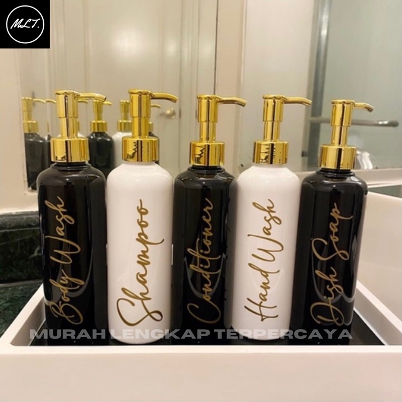 BOTOL PLASTIK REFILL 250ML AESTHETICS REFIL WADAH KOSMETIK CLIP OIL GOLD LUXURY BOTTLE PET CUSTOME HITAM GLOSSY PUTIH SOLID BLACK WHITE CAP GOLD PUMP LOTION GOLD LUXURY ESTETIK