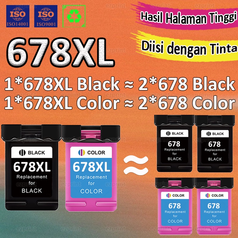 [XL Kapasitas Besar] Compatible HP 678 XL Ink Cartridge HP 678 Black HP 678 Color HP 678 Black and T