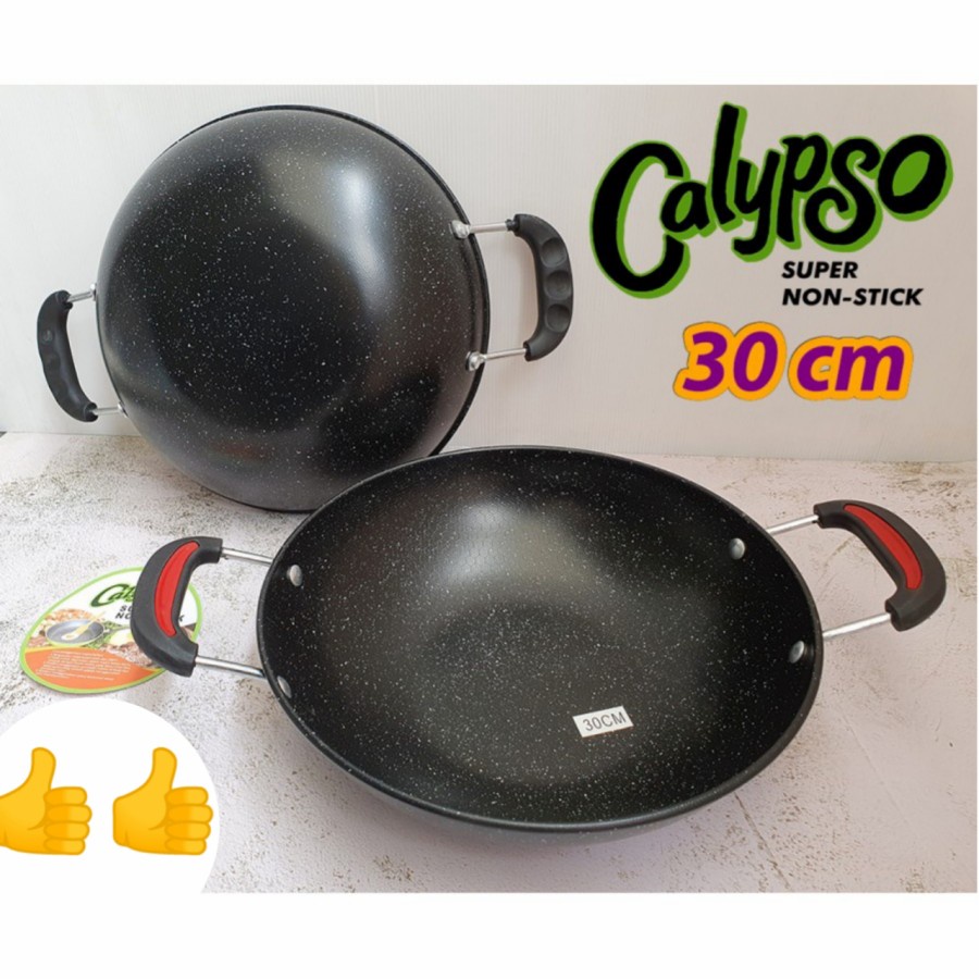 Calypso wok pan wajan hitam wajan enamel anti lengket 30cm 32cm