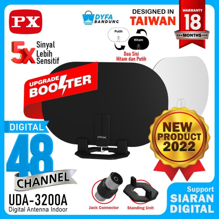 Antena TV Digital Analog Indoor Dinding DVB T2 + Booster PX UDA-3200A