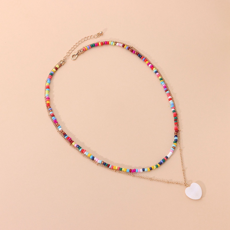 Manik-manik Padi Warna Fashion Baru Cinta Shell Kalung Perempuan Double Layer Kepribadian Liar Buatan Tangan Kalung