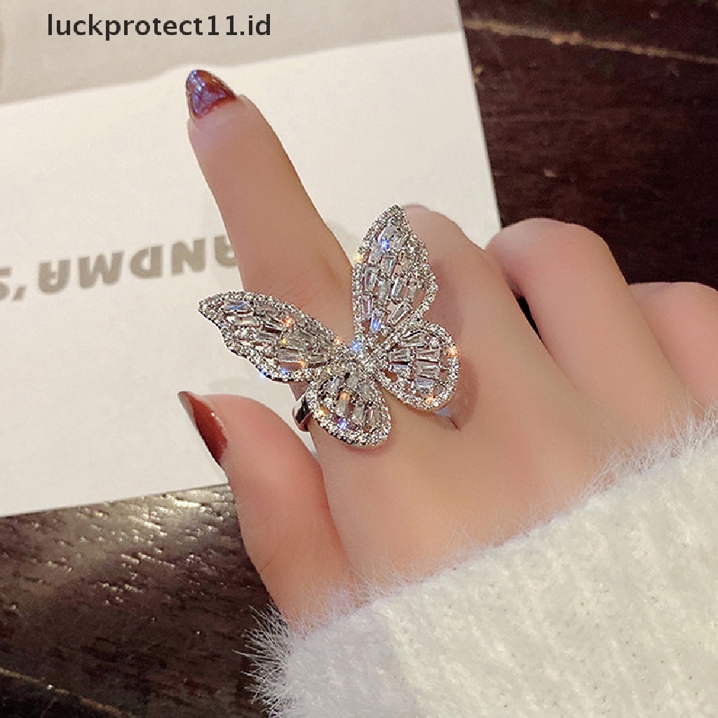 /Fashion Hot// Fashion// Zirkon Cincin Kupu-Kupu Permata Batu Pembukaan Berlebihan Cincin Buku Jari Besar.