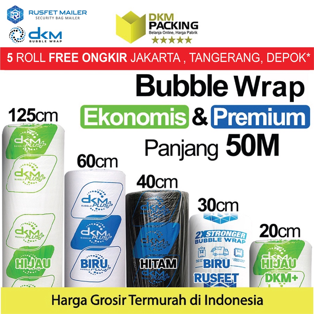 

Plastik Bubble Wrap 50Meter Bubblewrap DKM PLUS PREMIUM EKONOMIS TERMURAH ROLL