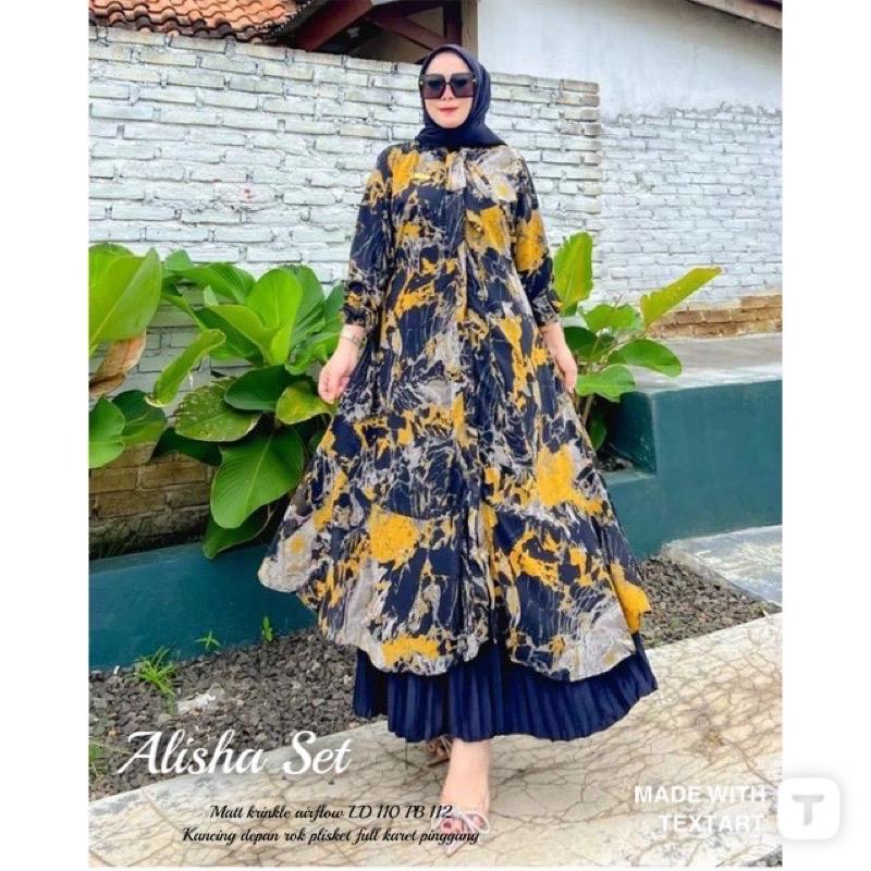 ALISHA SET | SETELAN ROK PLISKET LONG TUNIK