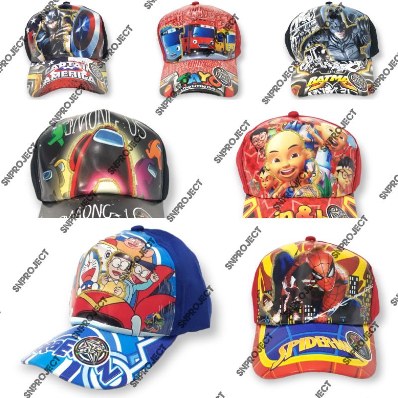 ( TOPI MIKA PREMIUM ) topi printing anak logo super hero superman spiderman avenger Laki Perempuan o