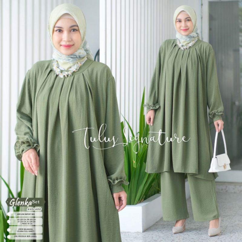 GLENKA SET BY TULUS SIGNATURE / ONESET AIRFLOW MUSLIMAH / Setelan celana polos LD120 premium