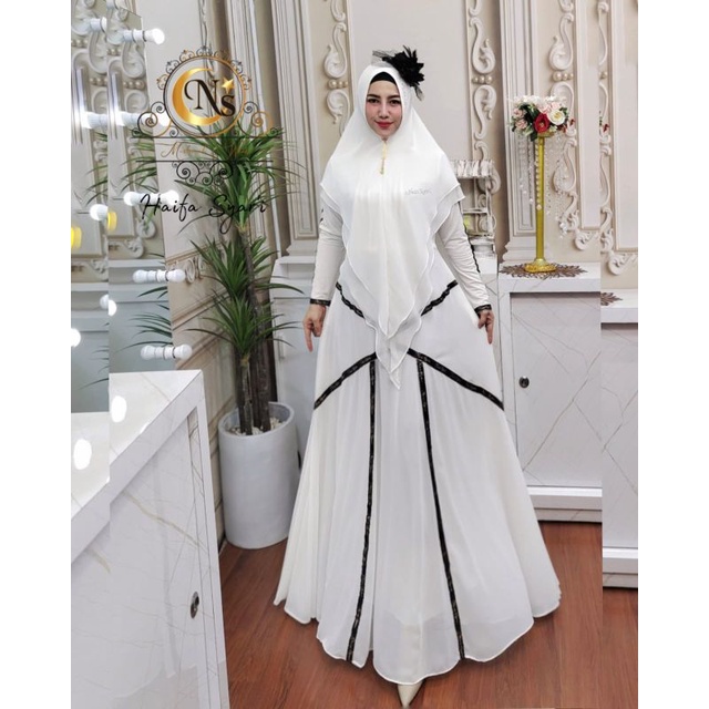 haifa syari premium nais syari gamis set khimar busuu branded mewah umroh real picture