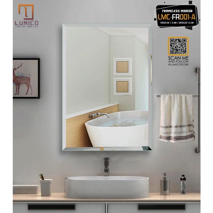 [70x50cm] Kaca Cermin Wastafel Modern Minimalis rectangle asik promo