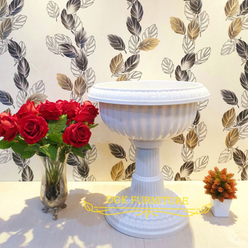 Pot Bunga Piala Kaki Panjang Plastik Diameter 47 cm (PINK, HIJAU, PUTIH, COKLAT)