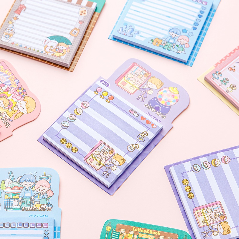 50lembar Gadis Kartun Lucu Sticky Notes Mahasiswa Portable Mini Note Pad