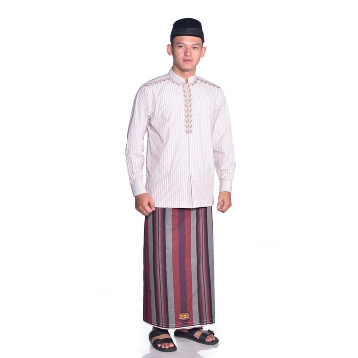 Sarung ATLAS Premium 750 Tumpal Kembang Merah Abu