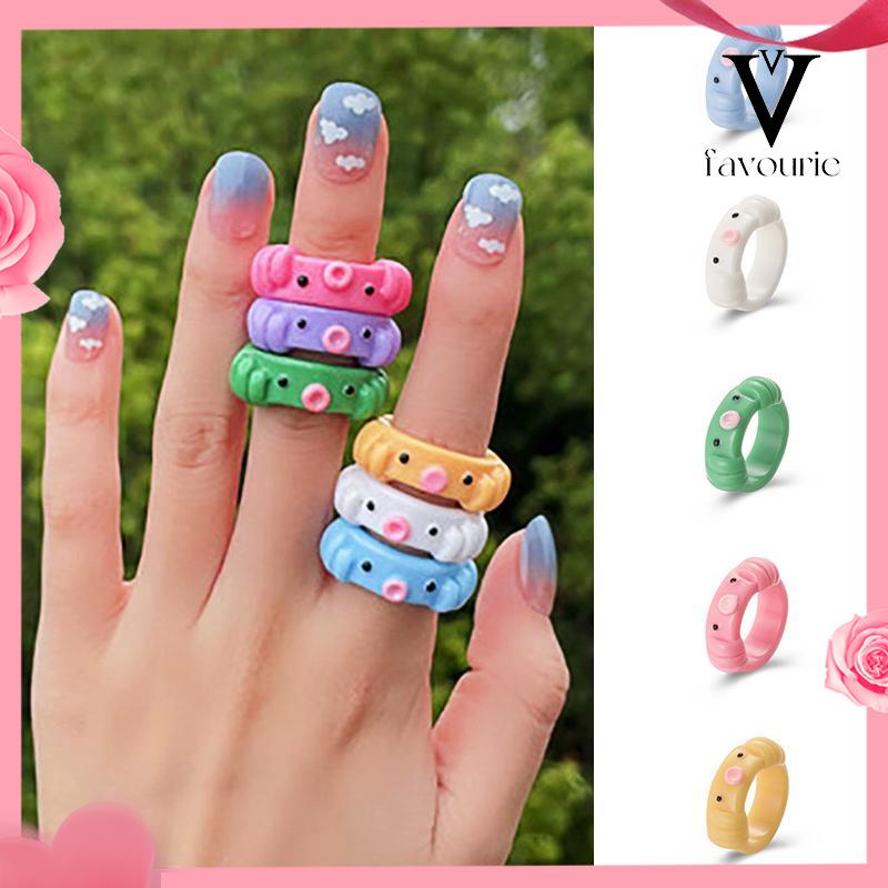 CODCincin Resin Gurita Warna Permen Kartun Temperamen Sederhana Kreatif Wanita-FA