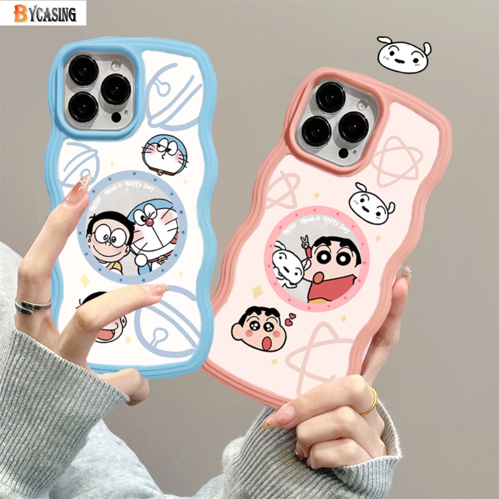 Redmi Note 11 Pro Note 11S 10C 10A 9C 9A 10 9T 9 Note 10 5G 10s Note9 Note9S Note8 Poco X3 NFC M3 Redmi A1 Case Kartun Doraemon Crayon Shinchan Lucu Wavy Edge TPU Soft Cover BY