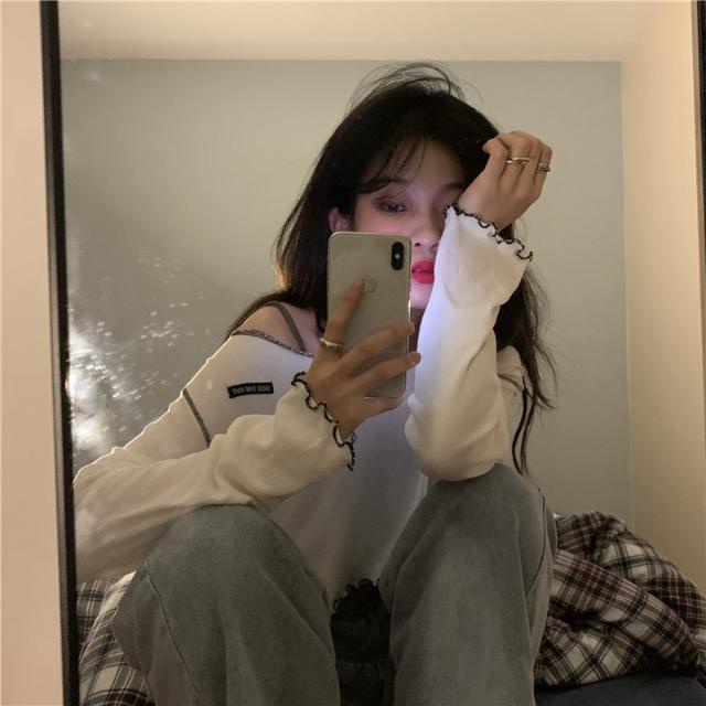 Suhao one-piece suit dengan jamur sisi lengan panjang tabir surya T-shirt musim panas wanita in super hot all-match self-budidaya jaring pusar tren top merah