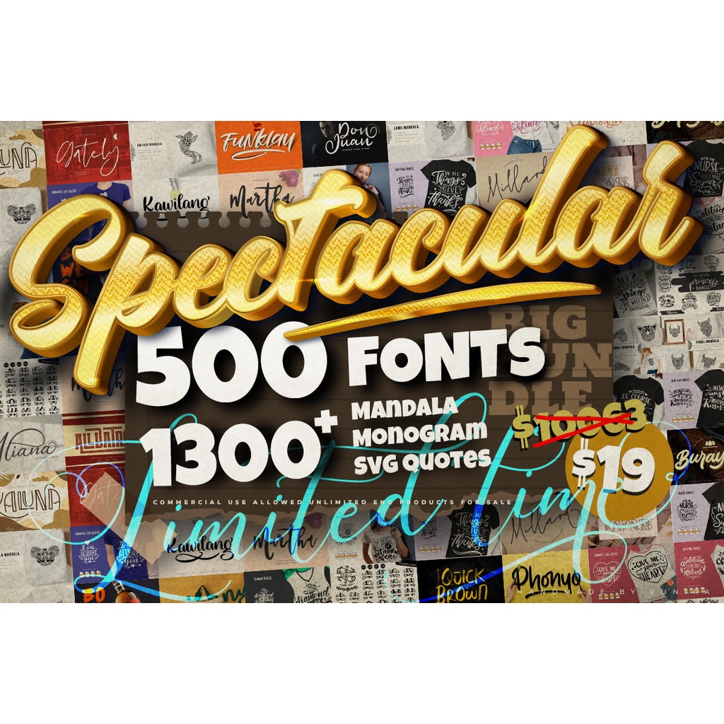 Spectacular Collection Big Bundle 500 Premium Fonts + 1309 Premium Graphics