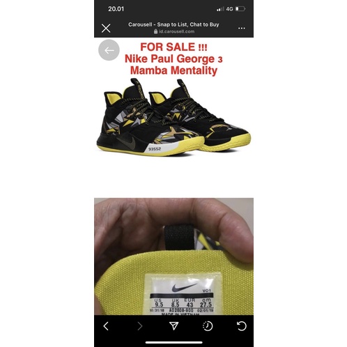 PRELOVED/SEKEN/SECOND SEPATU PRIA ORI Nike Paul George Mamba Mentality