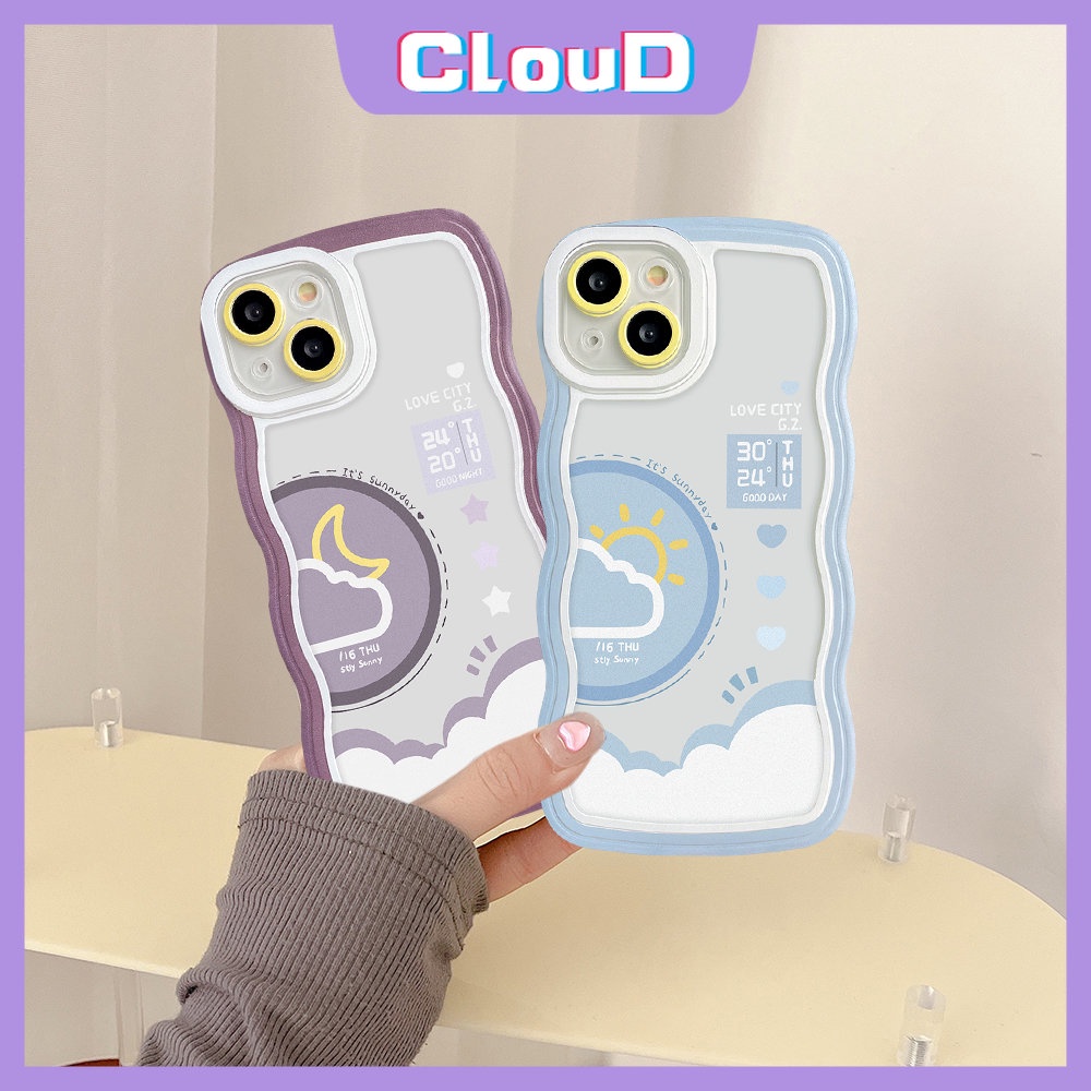IPHONE Casing Pasangan Ramalan Cuaca Siang Malam Cocok Untuk Iphone11 13 12 14 Pro Max X XR XS Max 7Plus 6 7 14 6s 8plus SE 2020lembut Tpu Wavy Edge Love City Shockproof Cover