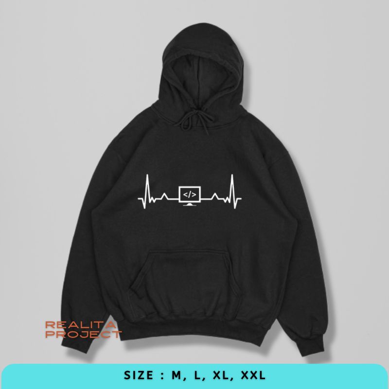 Sweater Hoodie Wanita Pria Unisex Programmer Heartbeat Coding Buku Coding