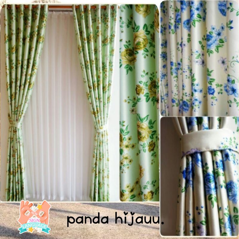 gorden jendela pintu gorden rumah minimalis terbaru motif bunga shaby hijau