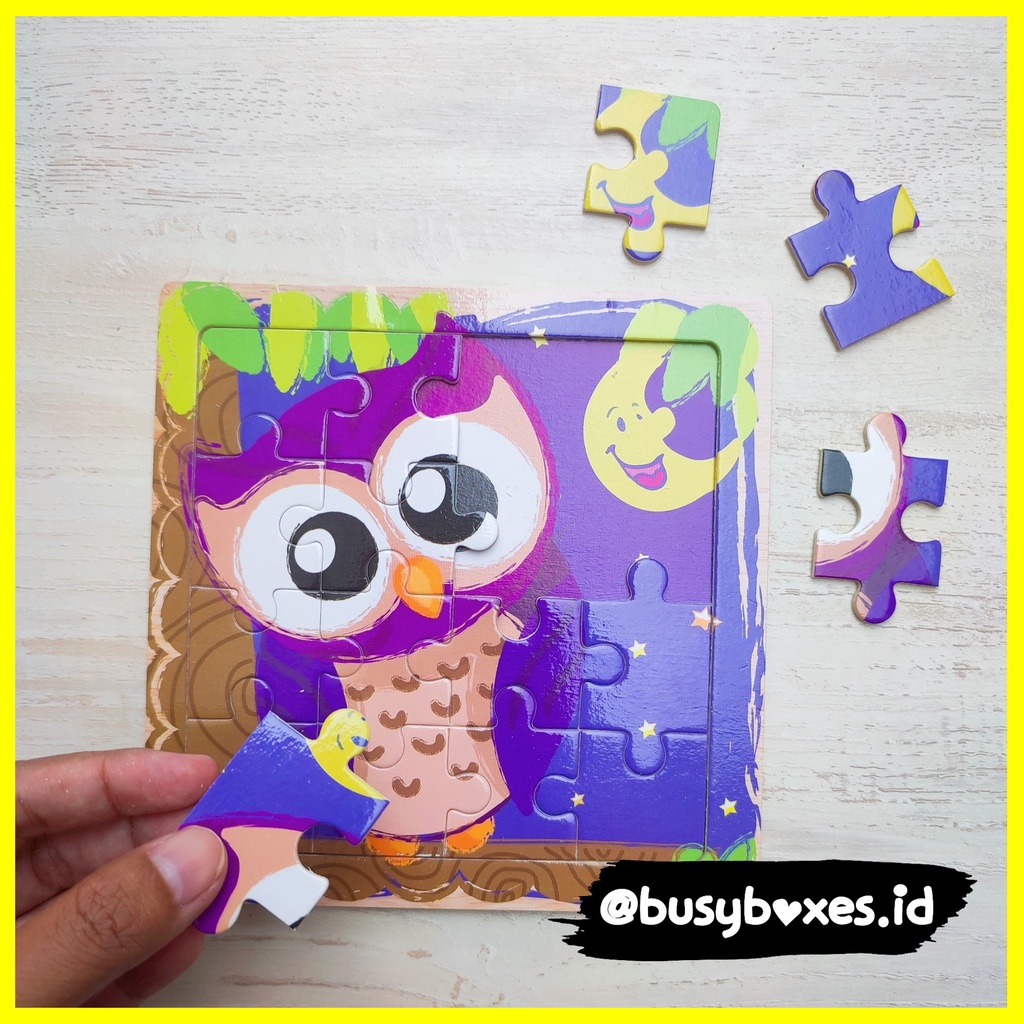 Busyboxes.id Mainan anak puzzle edukasi anak 1 2 3 tahun laki laki perempuan mainan edukasi Montessori puzzle jigsaw hewan binatang burung hantu owl