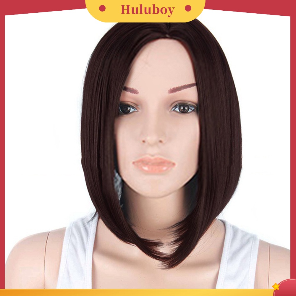 Wig Rambut Pendek Lurus Bahan Serat Suhu Tinggi Untuk Wanita