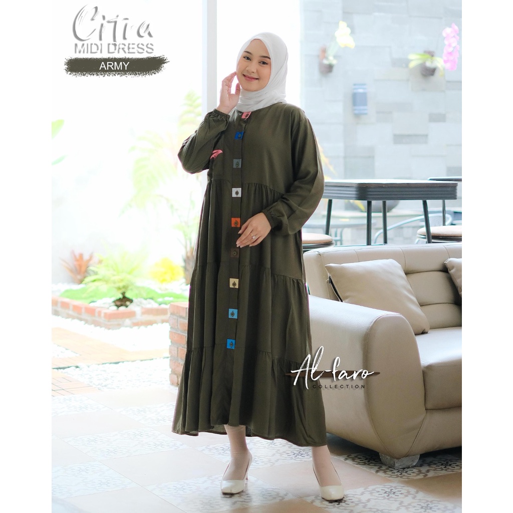 Midi dress viral kekinian citra janeta terbaru modern style baju gamis kancing warna warni terlaris