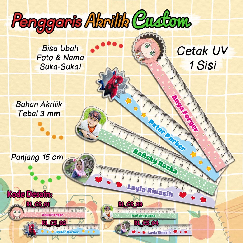 

Penggaris Akrilik Custom - Panjang 15 cm - BISA CUSTOM FOTO & NAMA