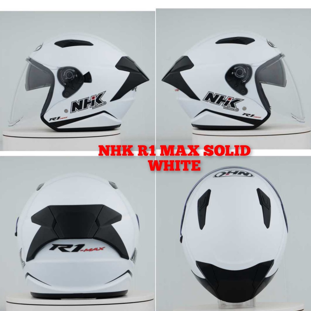 Jual Helm NHK R1 Max Solid White Glossy Putih Kilat Double Visor Half