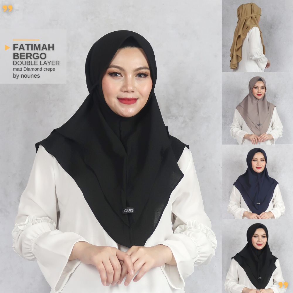 Nounes Fatimah Bergo Double Layer Matt Diamond Crepe Hijab Instan Bahu Oval