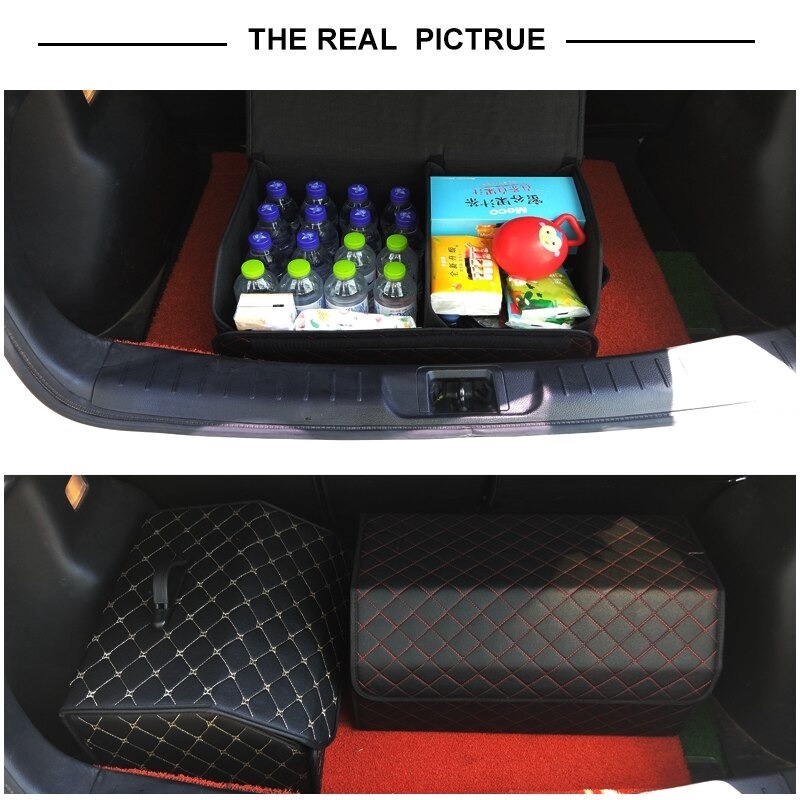 Tas Organizer Bagasi Mobil Car Storage Collapsible Container Box Black - car seat organizer - storage box mobil - Botol Minum storage mobil