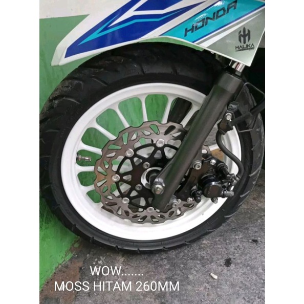 DISC PIRINGAN CAKRAM DEPAN MOSS HITAM 260MM+BREKET HONDA BEAT / YAMAHA MIO/BEAT VARIO SCOOPY/MIO BATMAN MIO SPORTY MIO LAMA MIO SOUL UNTUK LOBANG BAUT 4