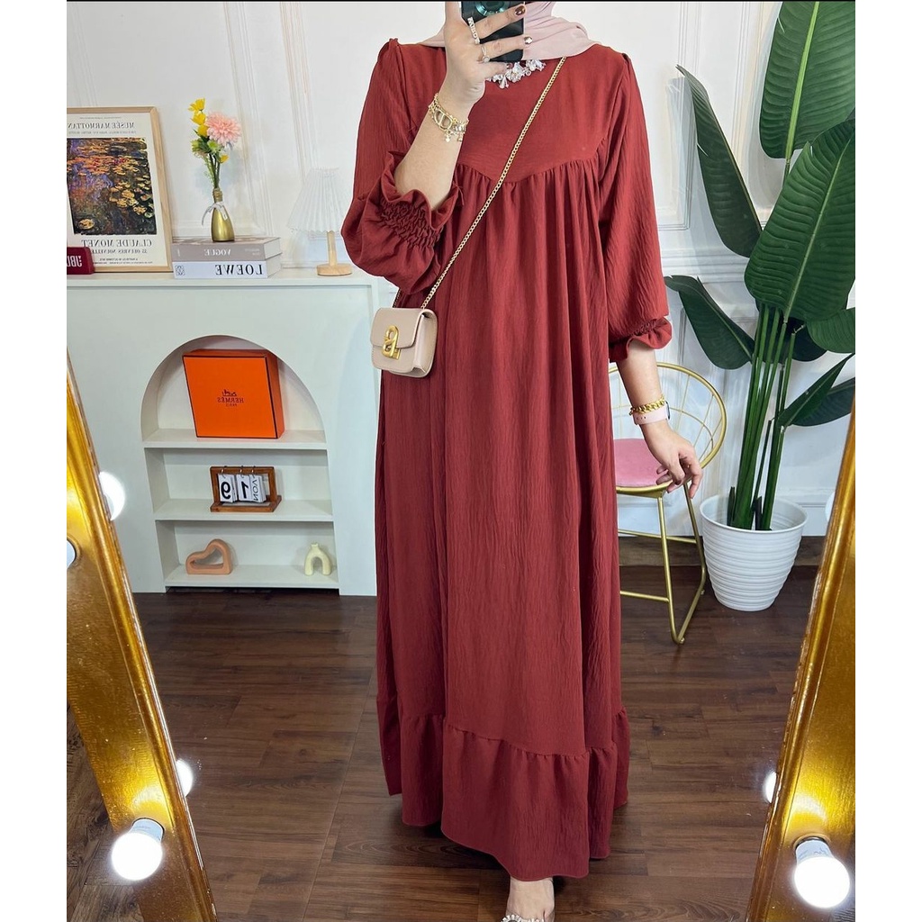 (MGA) GAMIS RUFFLE GALILA DRESS WANITA CRINCLE AIRFLOW