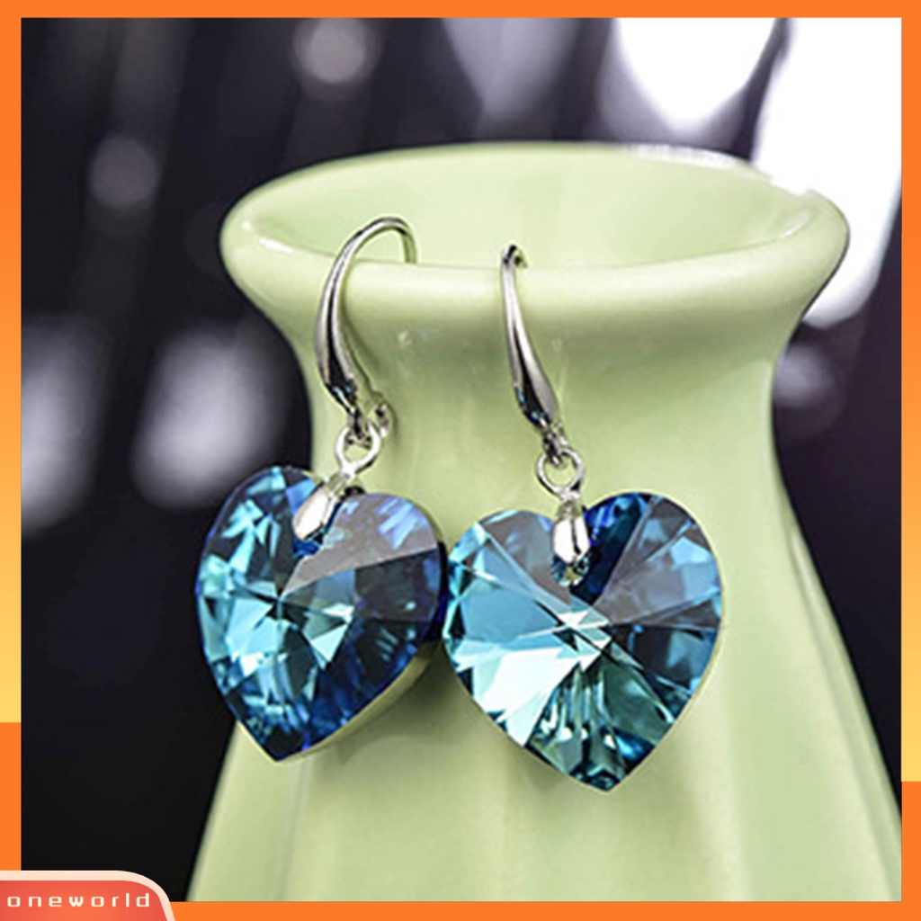 [WONE] 1pasang Anting Kait Fashion Semua Cocok Hati Anting Drop Kristal Imitasi Untuk Liburan