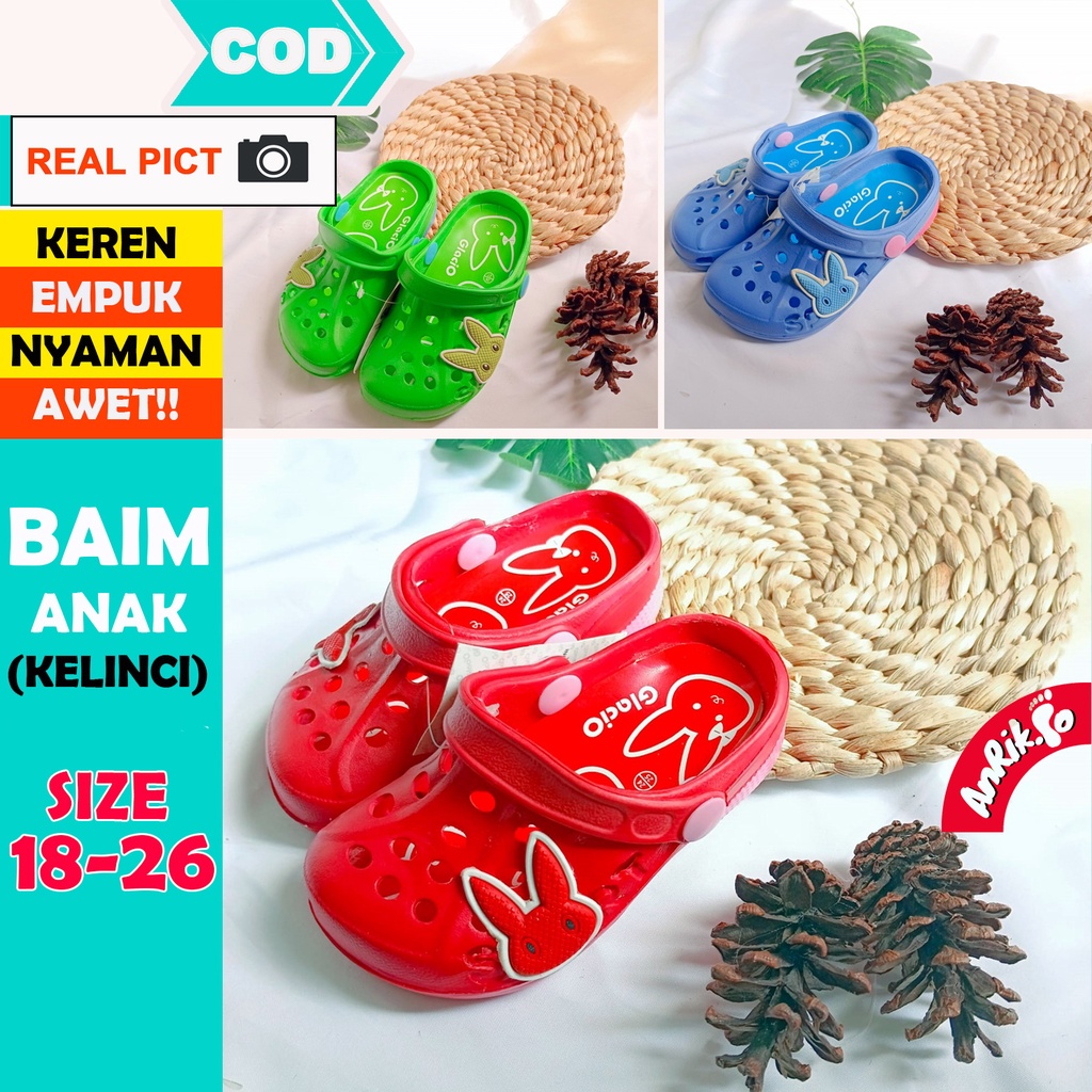 SANDAL ANAK PEREMPUAN LAKI LAKI COWOK CEWEK UKURAN 18-26 | SENDAL SELOP SLOP ANAK BAIM KODOK BAKPAO MOTIF KELINCI LUCU KARET EMPUK ANTI SLIP